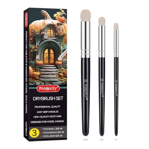 PANDAFLY Drybrush Set, 3 Sizes Hobby Detail Paint Brush Set - size: 3 Sizes