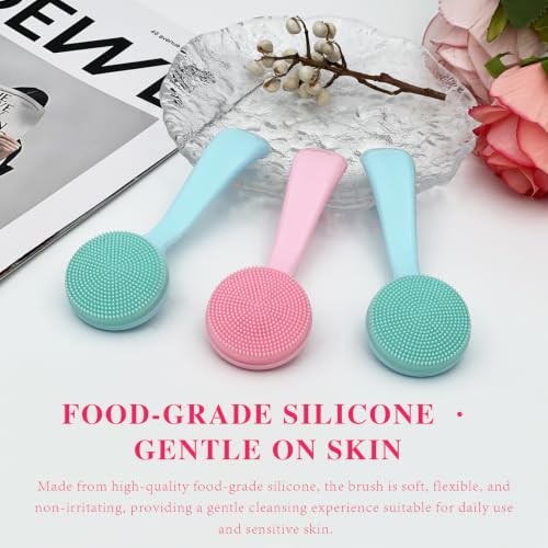 3-Pack Blue & Pink Soft Silicone Facial Cleansing Brushes, Manual Exfoliating Face Scrubbers for Deep Cleaning, Makeup & Blackhead Removal, Waterproof Skin-Friendly Face Cleaners ﻿ ﻿