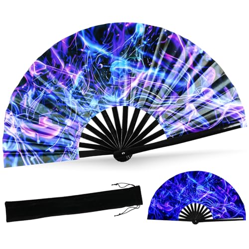 SYNTECSO Folding Hand Fan for Rave, UV Glow Clack Fan - color: Light Wave