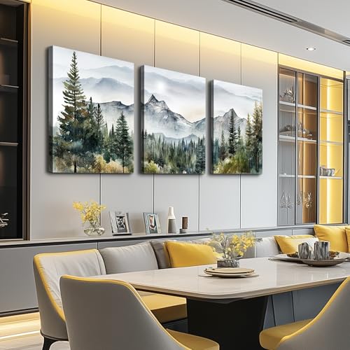 MHARTK66 3 Piece Framed Canvas Art Prints Wall Art for Living Room Modern Wall Decor for Bedroom Office Decor Abstract Mountain Forest Landscapes Ink Painting Ready to Hang Wall Pictures Home Decor - color: Forest Landscape Painting, size: 16x24inches*3pc