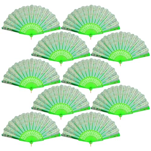 QIRMIZI 30 Pack Folding Handheld Fans,Silk Spanish Fan, Perfect for Weddings, Parties, and Dancing,Green - color: Green, size: 30 PACK