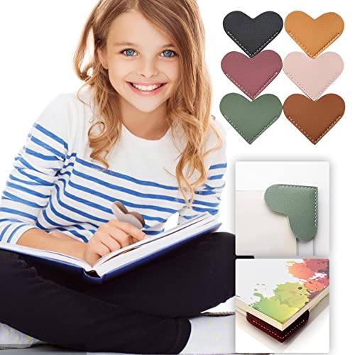 6Pcs Leather Heart Bookmarks, Wayzton Cute Book Marks Gifts for Book Lovers - color: Love
