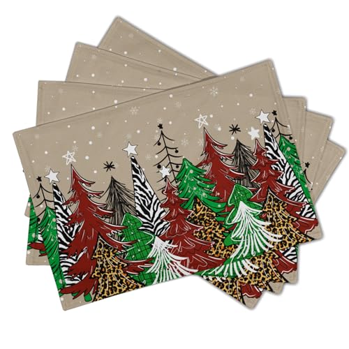 Watercolor Xmas Tree Placemats for Dining Table Set of 4, 12 x 18 Inch Winter Snowflake Heat Resistant Xmas Linen Dining Table Mats for Home Kitchen Tabletop Decoration - color: Watercolor Xmas Tree