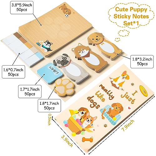 Xqumoi I Just Really Like Dogs Sticky Notes Set, 550 Sheets, Cute Cartoon Puppy Self-Stick Notes Pads Animal Divider Tabs Bundle Writing Memo Pads Back to School Office Supplies Small Gift - color: 1pack-puppy