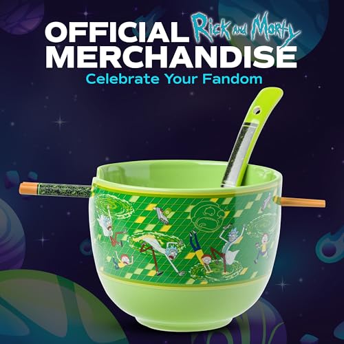 Silver Buffalo Rick and Morty, Ramen Bowl with Chopsticks, 20oz - color: Rick and Morty Portal Spoon, size: 20 Ounces (With Spoon)