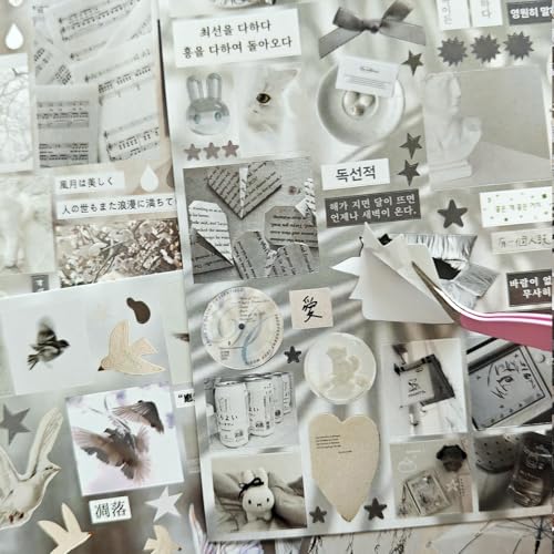 30 Sheets Japanese Sticker Book for Scrapbooking Supplies,650+ Korean Aesthetic Cute Stickers for Journaling,Junk Journal,Planner,Notebook(Micro Light floc Shadow) - color: Forever
