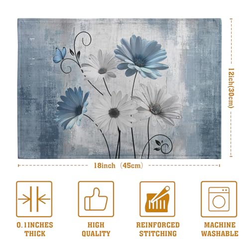 Daisy Placemats Set of 4 Blue Grey Rustic Vintage Floral Table Place Mats 12x18 Inch Seasonal Flower Spring Summer Linen Placemat for Party Kitchen Dining Outdoor Indoor Decor - color: Blue Grey Daisy