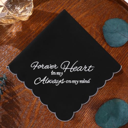 Black Cotton Funeral Handkerchiefs, Embroidered Memorial Handkerchief Gifts - color: Forever in My Heart -3pcs