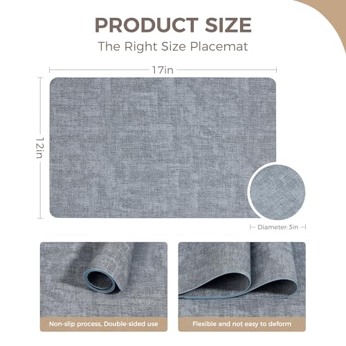 NCUE Vinyl Placemats Set of 8, 17"x12" Wipeable Place Mats with Coasters - color: Light Blue, size: Set of 8