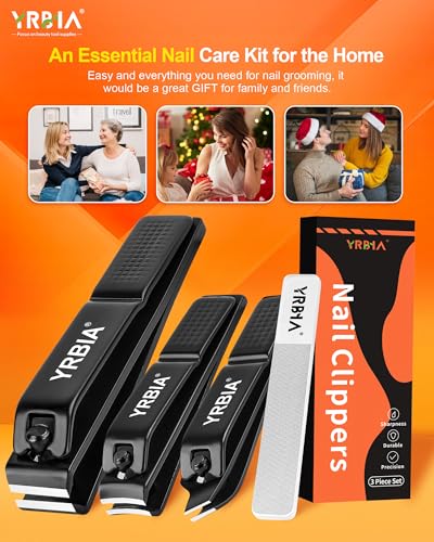 Nail Clippers with Glass Nail File, YRBIA Ultra Sharp Nail Clipper Set, Professional Stainless Steel Fingernail & Toenail Clippers Nail Cutter Set for Men & Women Black - size: 4 Piece Set