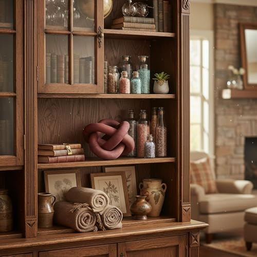Yalikop 3 Link Wood Knot Decor Rustic Table Shelf Accents, Reddish-Brown - color: Reddish-brown