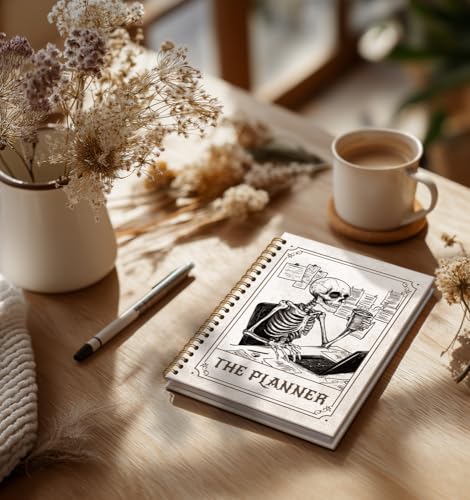Planner Notebook for Men-CuteTarot Card Notebook Depression Quotes For Women Friends Gifts On Birthday Christmas Mother's Day,Gothic Goth Skull Gold Spiral Bound Hardcover,5.8"x8.3" - color: The planner