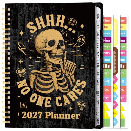 Xqumoi 2027 A5 Planner Funny Skeleton Skull Weekly and Monthly Planner Gift - color: Black Skeleton 2027, size: A5