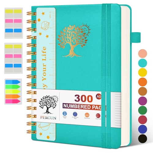 PERCUN Spiral Notebook 300 Numbered Lined Pages Hardcover Journal 5.9"x8.5" - color: Blue, size: A5 size (5.9in x 8.5in)