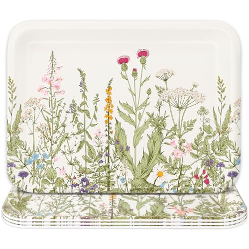 FYSUIMU 3Pcs Wildflower Serving Tray Green Floral Melamine Charcuterie Board Vintage Cheese Appetizer Board Snack Serving Platter for Spring Home Party Food Supplies - style: Wildflower