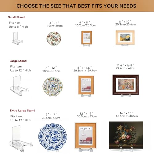 2 Pack Acrylic Easel Display，Plate Stand for Display，Adjustable Clear Display Holder for 4" to 8" Platter, Book, Card, Frame, Picture, Artwork, Plaque ( Small-2pcs 4"-8") - size: Small - 2pack (4"-8")