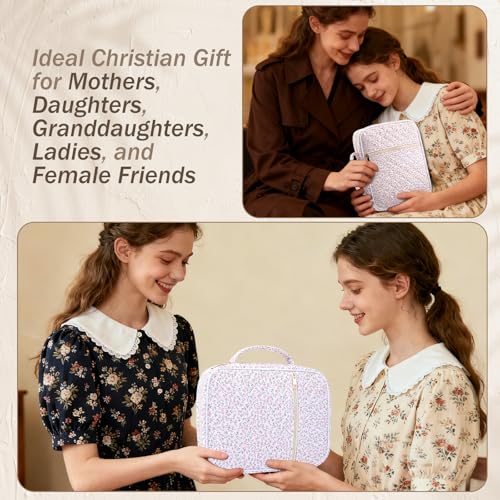 XKDOUS Bible Cover Case for Women Bible Bag Journaling Kit w/Study Supplies - color: Pink Flowers, size: Large