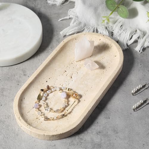 Koville Natural Marble Tray for Bathroom Counter, 10" x 5" Travertine Marble Storage Trays for Perfume, Cosmetics, Jewelry, Vanity Tray Stone Trays for Home, Decorative Tray for Dresser Organizer - color: Travertine