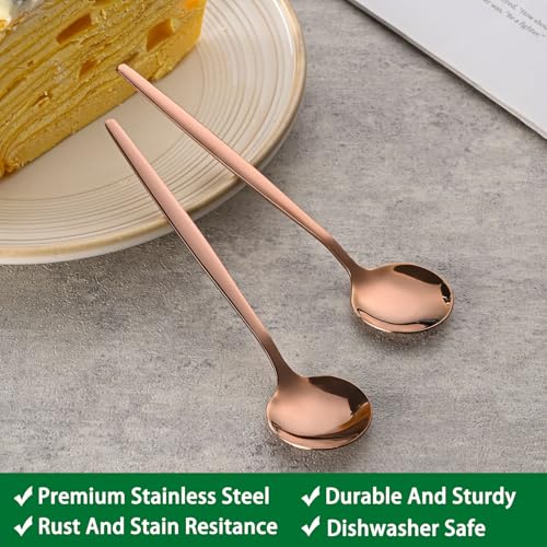 5.1Inch Stainless Steel Coffee & Tea Spoons Set,Rose Gold Teaspoon,Small Spoons For Dessert or Tea,Espresso Spoon For Cafe - color: Rose Gold