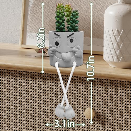 Zerzsy Artificialplant Succulents in Cement Pots with Hanging Leg, Kitchen Shelf Decor, Bathroom Shelf Decoraion, Home Sheves Decoration Accents, Office Wall Decor - Set of 1 - color: 1 Pcs Set/Tongue