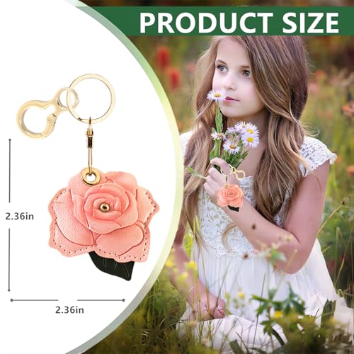 BORKUANA PU Leather Keychain holder Protective Case Compatible with AirTag - color: Rose C