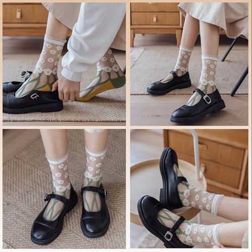 5 Pairs Womens Sheer Socks See Through Transparent Socks for Women Size 6-9 - color: 6