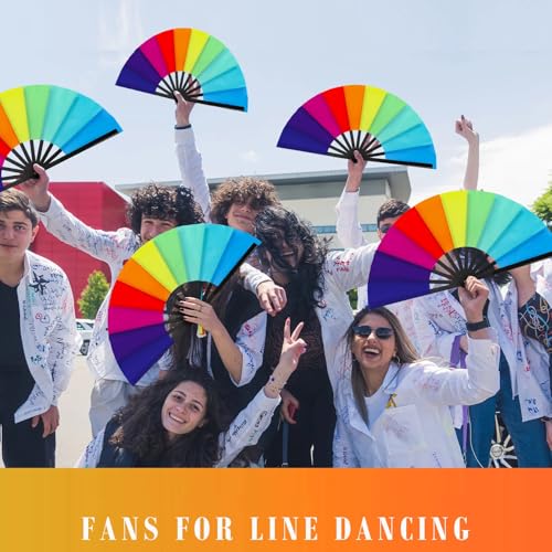 Maitys 2 Pack Foldable Fans for Rave Dancing,Rainbow,Simple Pattern - color: Rainbow, style: Simple Pattern