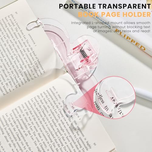 Transparent Book Page Holder for Reading, Large Book Clip, Pink - color: Pink