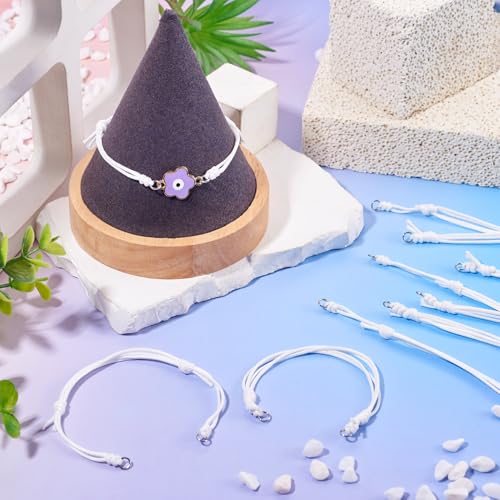 20Pcs White Adjustable Braided Cord Colorful Waxed Thread Half Finished Bracelet with Jump Rings for Wrist DIY Women Jewelry Making Friendship Fashion Bangle Accessory - color: White