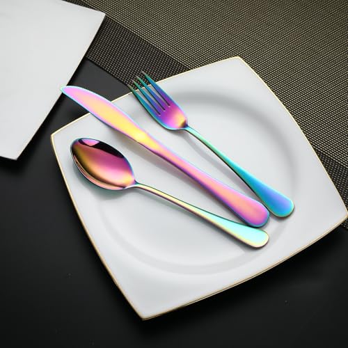 DEVICO Travel Utensils with Case, 5 Piece Portable Silverware Set for Work - color: Rainbow