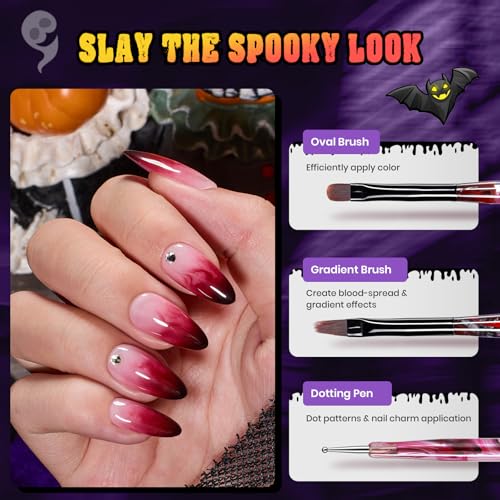 Beetles Halloween Nail Art Brushes, Blood Entwined Nail Art Pens 6pcs - color: D-Black-6