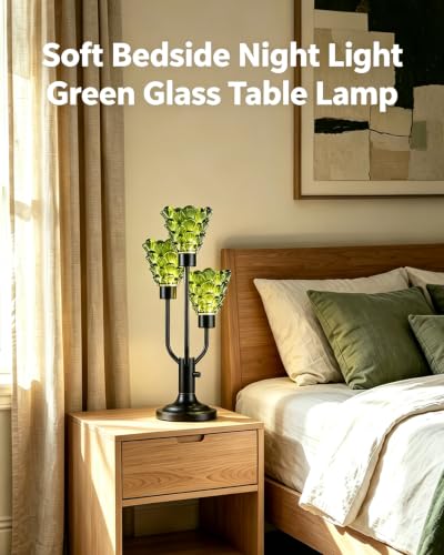 Lightdot Mid Century Modern Table Lamp Dimmable Bulbs Included Green Glass - color: 21-Black-Green-Shell