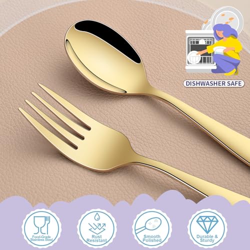 DEHOV Gold Toddler Eating Utensils Set,Set Of 12 Food Grade Stainless Steel Silverware Sets For Kids,Dishwasher Safe Children Small Metal Spoons And Forks Flatware Sets - color: Gold