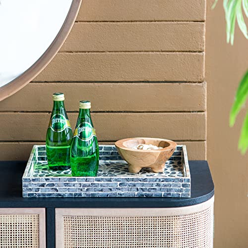 A&B Home Mother of Pearl Tray - Black Serving Tray with Handles, Coffee Table Ottoman Tray for Living Room, Contemporary Style Perfume Tray, Breakfast Tray for Sofa Bed, 15" x 12" x 2" - size: 15" x 11.8" x 1.8"