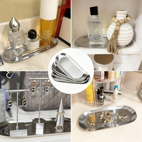 10 Pack 9 Inch Oval Stainless Steel Decorative Tray, Stainless Steel Tea Fruit Tray, 9 inch Silver Oval Trays for Bathroom Vanity, Jewelry, Perfume & Key Organizer (Silver) - size: 10 Pack 9 Inch