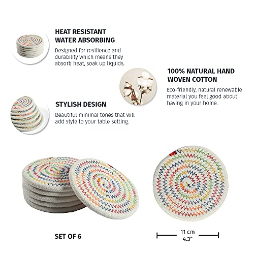 OrganiHaus Rainbow Drink Coasters Set of 6, Absorbent Cotton Woven Cup Coasters, Rustic Farmhouse Boho Decor for Coffee Table and Drinks Protection, Cute Coaster for Drinks, Coaster for Office Desk - color: Rainbow