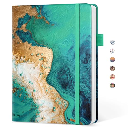 Taja Pretty Lined Journal for Women, Aesthetic Hardcover Leather Journal - color: R-Emerald Shores, size: A-Lined