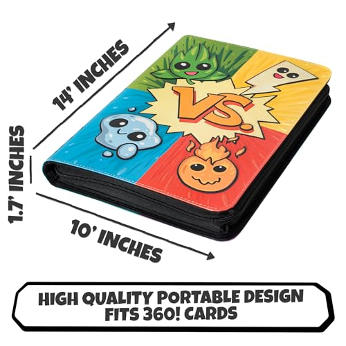 3D Card Binder for Pokemon - Stunning 3D Raised Pk Types Design in PU Leather with Zipper - Includes 9 Pocket Pages for 360 Cards. Great Sleeve Album/TCG Holder/Trading Card Collection Book Gift. - color: Poke Types