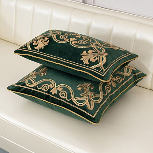 Aeckself European Floral Pillow Cover 24x24 Inch, Large Luxury Velvet Embroidered Decorative Throw Pillow Cover for Couch Bedroom Living Room, Dark Emerald Green and Gold, OBYG-Teal6060 - color: Green, size: 24" x 24" (Pack of 1)