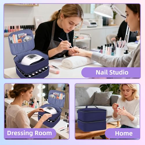 ALSLEA Nail Polish Organizer Holds 30 Bottles (15ml - 0.5 fl.oz) Double-layer Gel Nail Polish Kit Case, Nail Holder for Nail Lamp, Portable Nail Organizer and Storage for Nail Supplies (Blue) - color: Blue, size: 30 slots