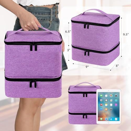 Travel Nail Polish Organizer, Holds 30 Bottles (15ml), Double-layer Nail Polish Carrying Case, Large Capacity Portable Storage Bag for Nail Varnish and Manicure Set - color: Purple