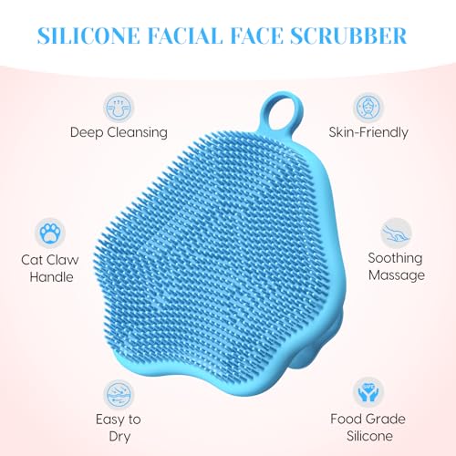 VWMYQ Silicone Face Scrubber - Exfoliating Face Scrubber for Women and Man, Gentle Facial Cleansing Brush Blackhead Acne Pore Pad Cradle Cap, Manual Soft Face Wash Brush for Deep Skin Care - color: Blue-mz