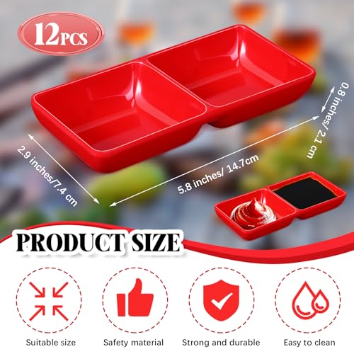 Gejoy 12 Pcs Dual Dipping Sauce Bowls Soy Sauce Dish Bowls, Red - color: Red
