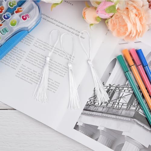 100 Pcs Bookmark Tassels Bulk White Soft Craft Silky Handmade Mini Tassels for Jewelry Making with Loops for DIY Craft Accessory Dress Decoration - color: White
