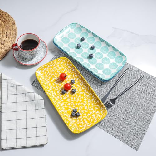 Selamica Ceramic Serving Platters, 12 Inch Serving Trays for Party Entertaining, Large Rectangular Serving Plates, Set of 6, Assorted Colors - color: Assorted Colors, size: 12 Inch, Set of 6