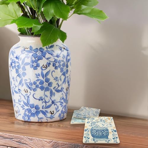 Blue White Coasters Chinoiserie Cat Coasters for Drinks Blue Vintage Kittens Ceramic Coasters with Cork Base for Cat Lovers Housewarming Birthday Gifts Set of 4