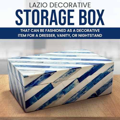 Perilla Home Home Decor Decorative Storage Wooden Box Small Lazio Organizer Tool Stash Card Craft Treasure Trinket Memory Keepsake Jewelry Box for Men and Women, Gifts For All, Blue and Off White - color: Blue & White