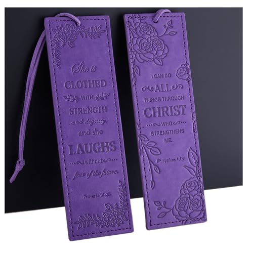 2 Pcs Christian Leather Bookmarks for Women, Purple Christian Gifts for Women Book Marks for Reading Women (Purple) - style: Purple