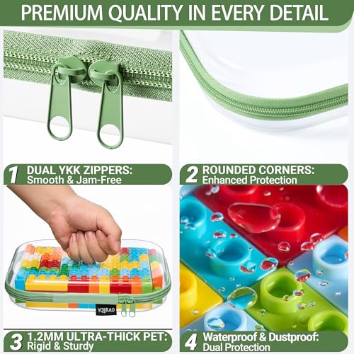 YQBRAO Clear Hard Shell Zipper Cases, 6 Multi-Size Organizers, Green - color: Green, size: 6 Pack (2L+2M+2S)