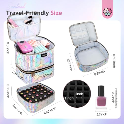 SAVILAND PU Leather Nail Polish Organizer Bag for Nail Tech, Holographic - color: C-Holographic